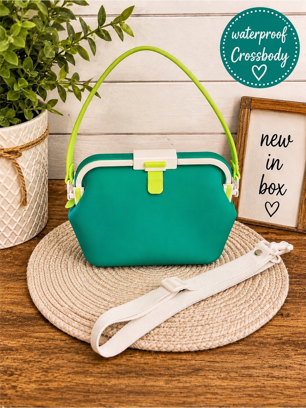 💚 WaterproofTeal & Lime Crossbody Bag New in box